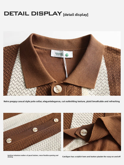 Mens Striped Knit Polo Shirt