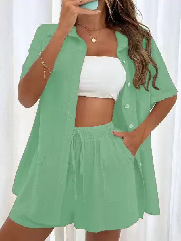 Casual Short Sleeve Shirt and Shorts Set
