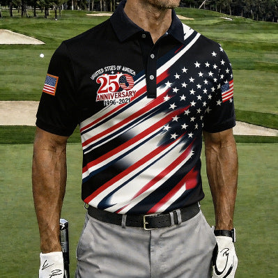 Mens Flag Print Polo Shirt