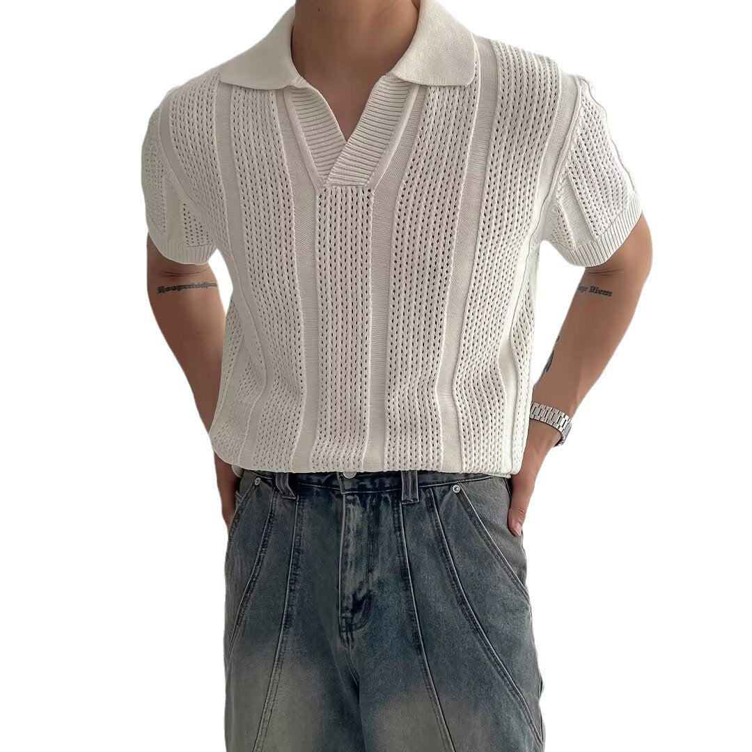 Hollow Mesh Knit Mens Polo Shirt