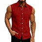 Lapel Sleeveless Shirt for Men, Solid-Color Vest
