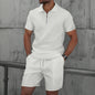 Waffle Fabric Men's Short Sleeve Polo Suit