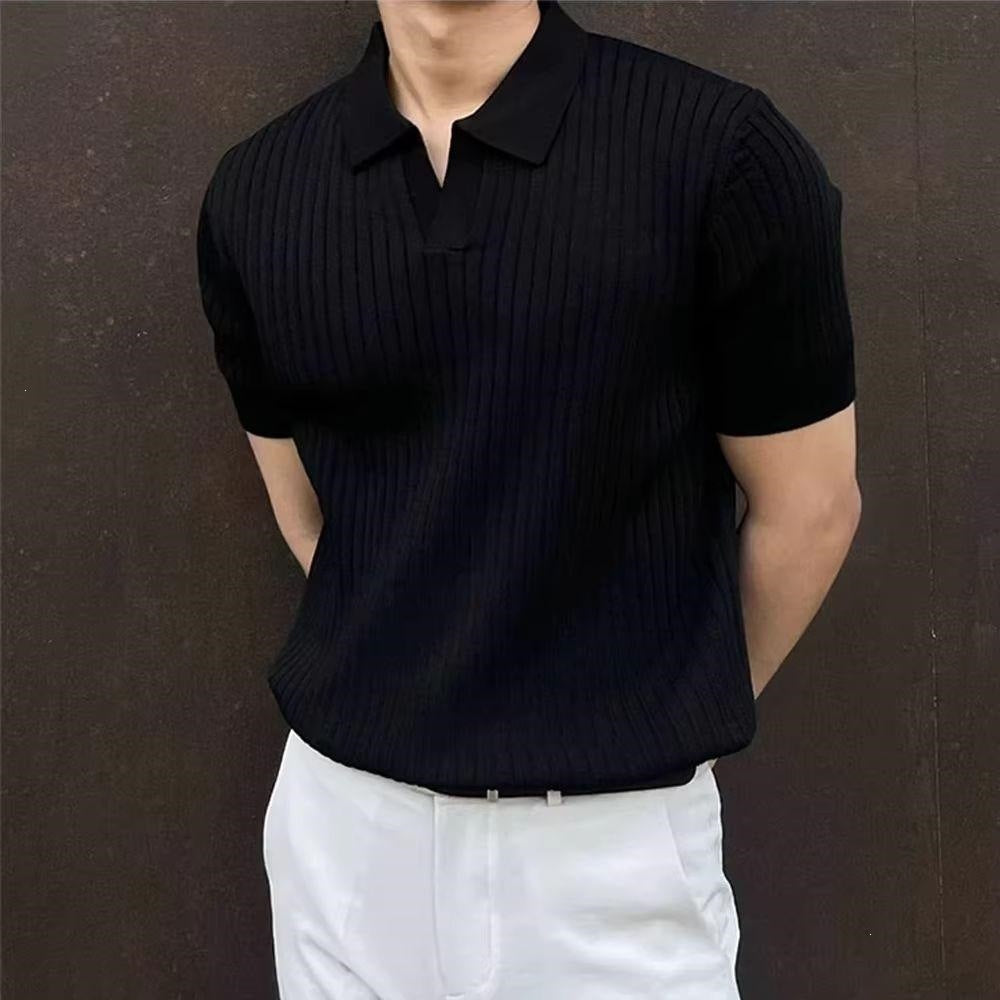 Striped Knit Mens Short Sleeve Polo Shirt