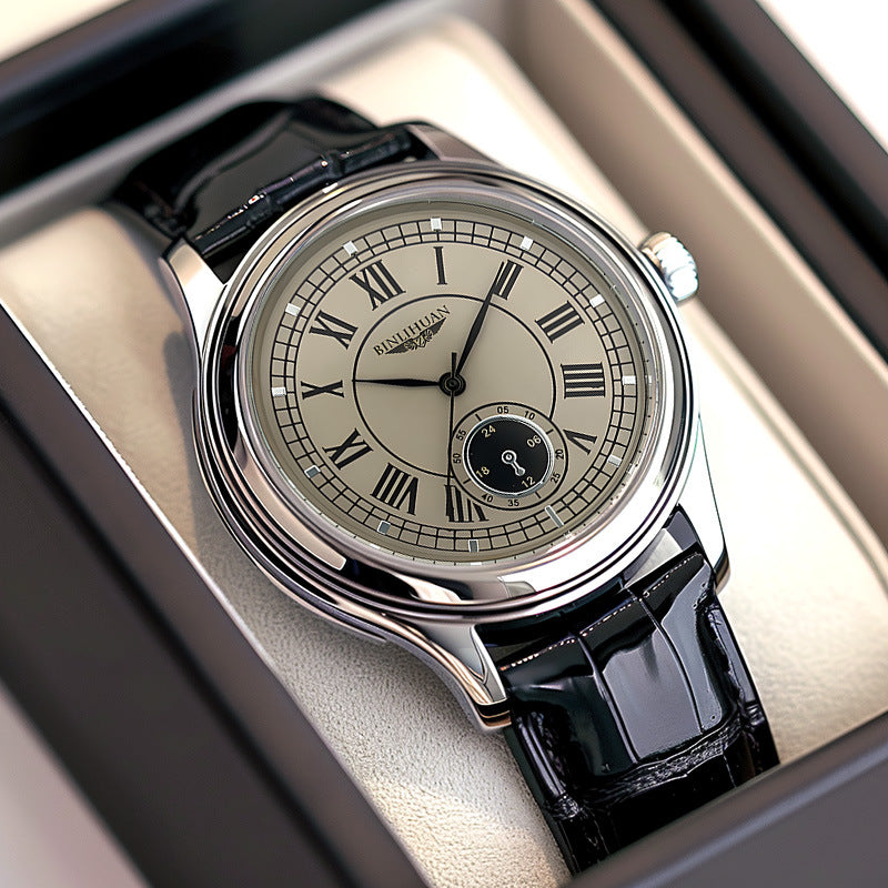 Men's Quartz Watch Classic Round Dial Leather Strap