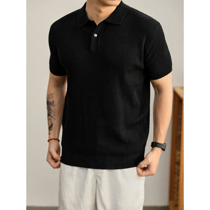 Ribbed Knit Polo Shirt