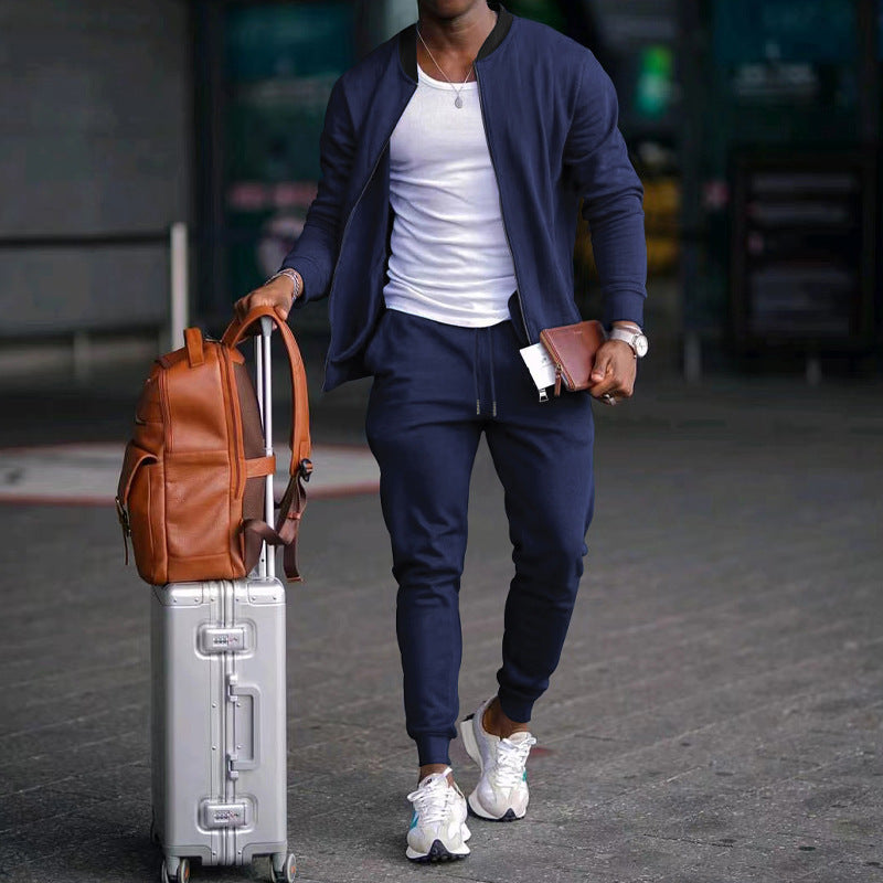 Casual Jacket Suit with Stand Collar