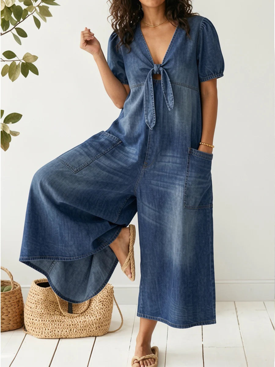 Womens Denim V-Neck Casual Dress