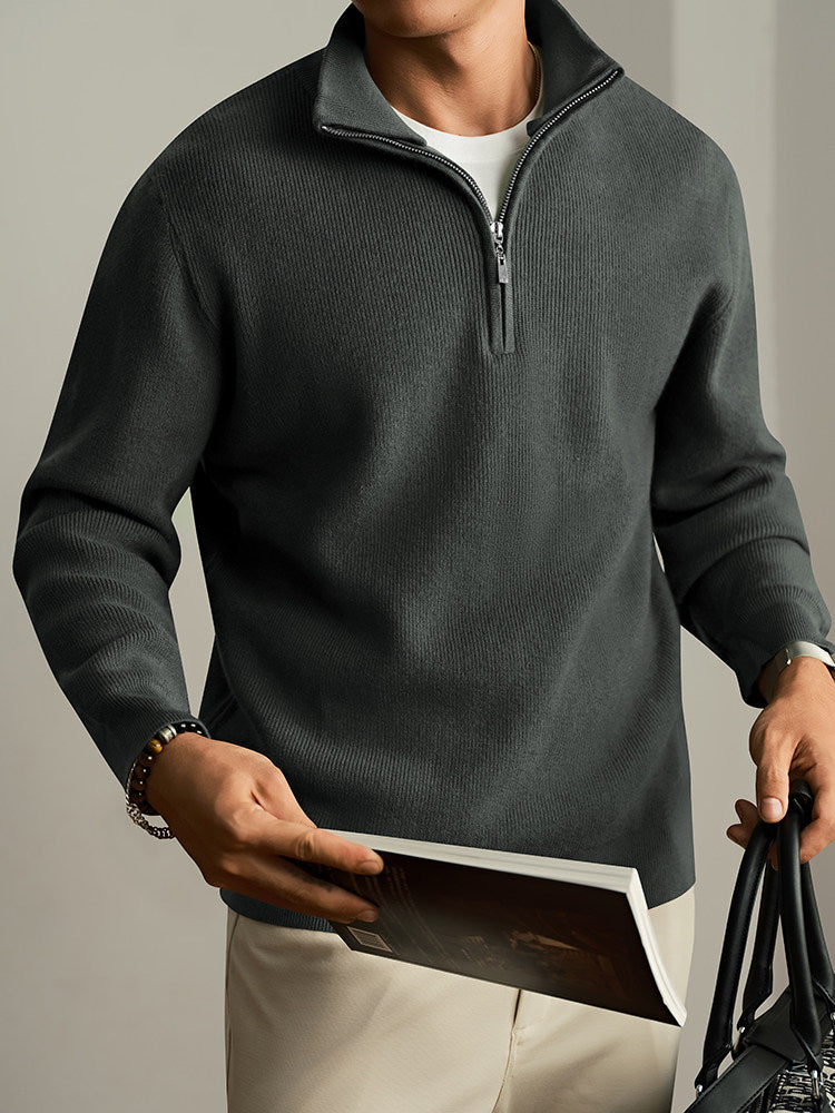 Half-Zip Wool Blend Cardigan Sweater