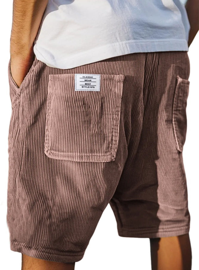 Mens Vintage Corduroy Shorts with Multiple Pockets