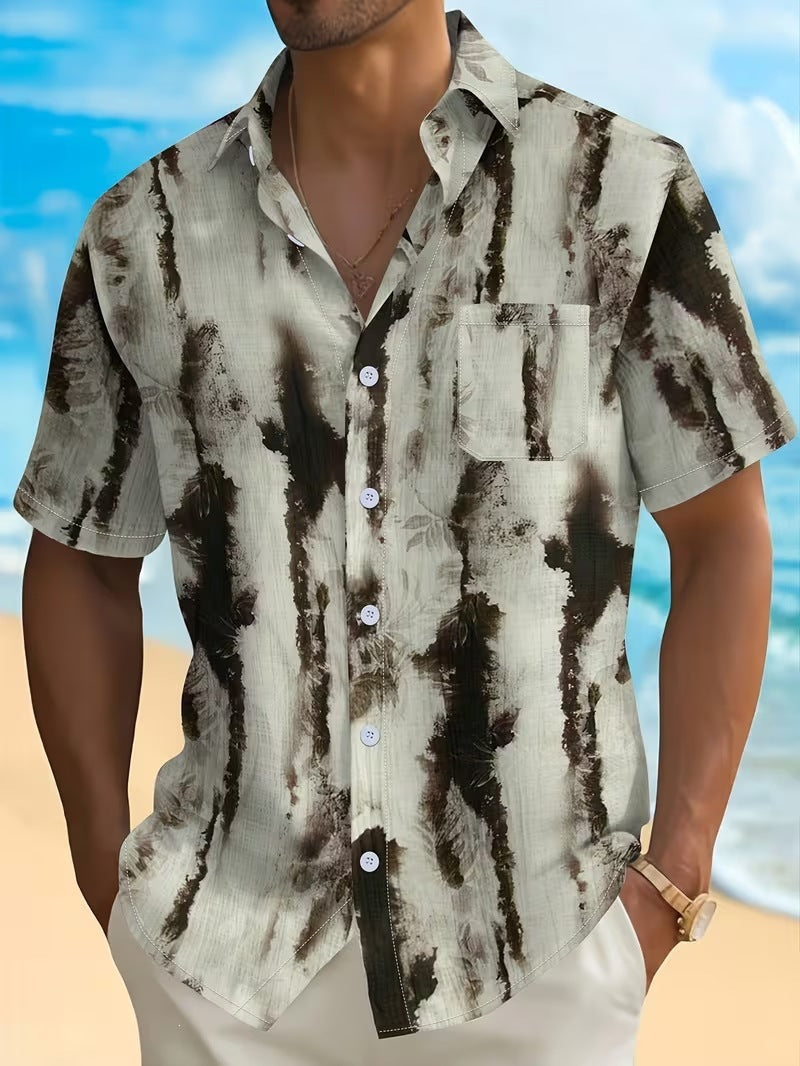 Summer European and American Printed Short-Sleeved Shirt Men's Loose Large Size Casual Lapel Shirt Top