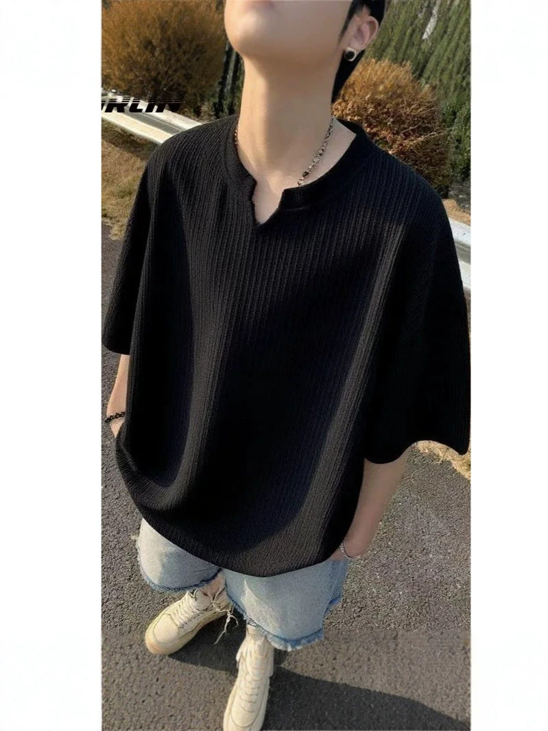 Textured Ice Silk Short Sleeve T-Shirt for Men