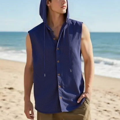 Men's Linen Hooded Vest Sleeveless Casual