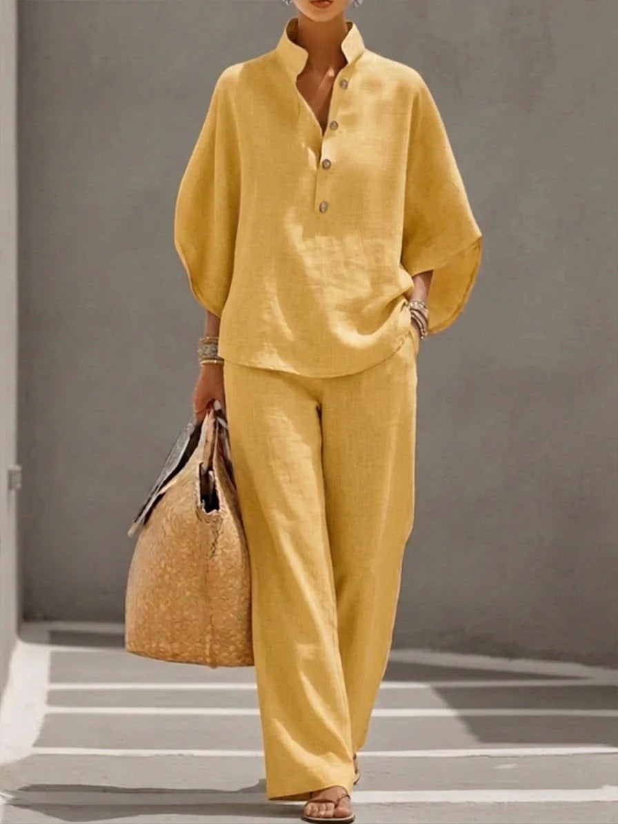 Linen Batwing Sleeve Shirt and Pants Set