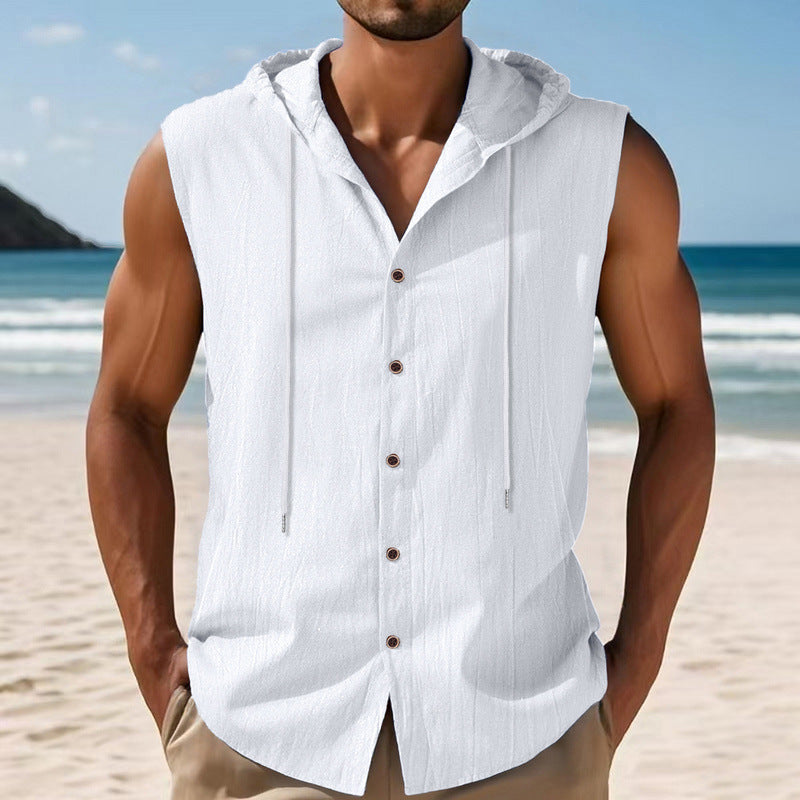 Men's Linen Hooded Vest Sleeveless Casual