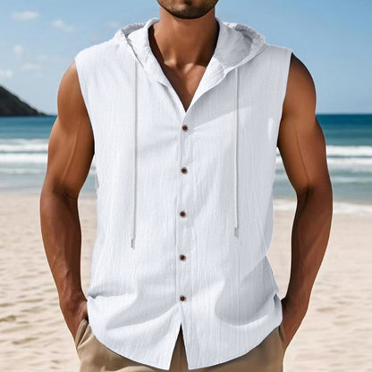Men's Linen Hooded Vest Sleeveless Casual