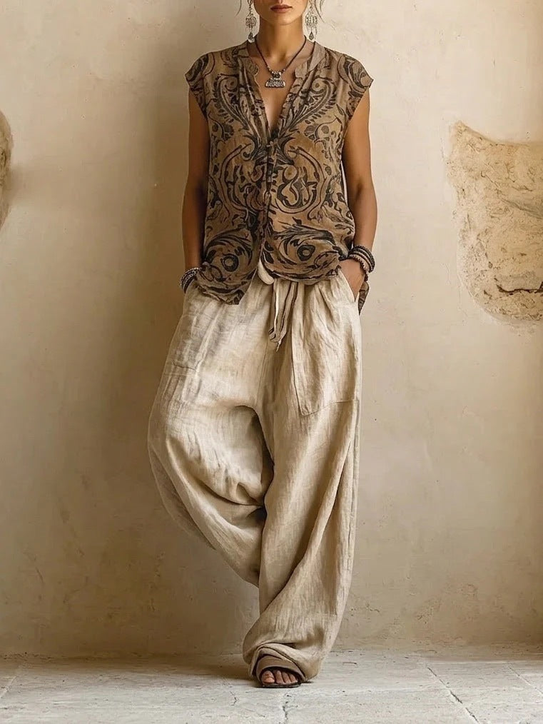 Women's Printed Shirt and Pants Set