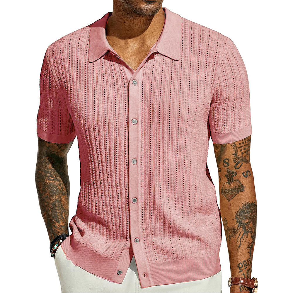 Mens Breathable Short Sleeve Knitted Shirt