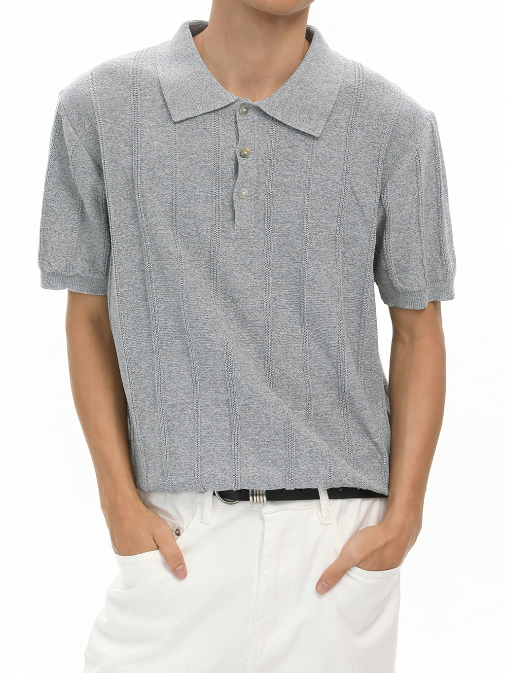 Classic Striped Knit Polo Shirt