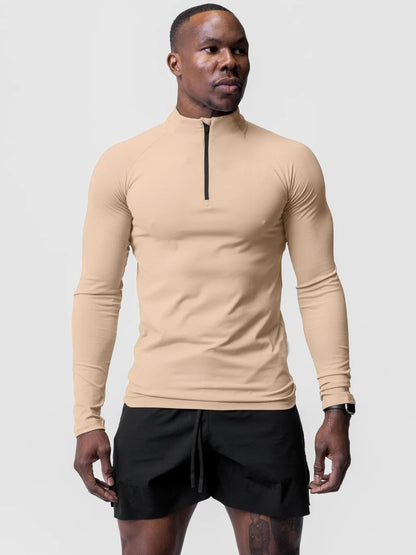 Mens Solid Color Half Zip Turtleneck Sport Shirt