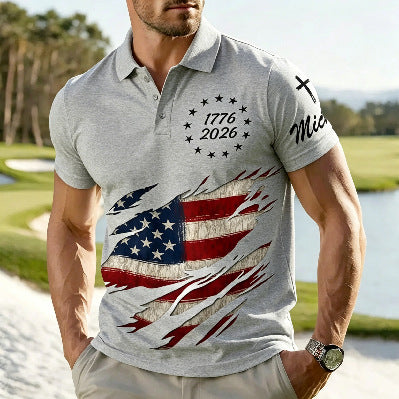 Mens Flag Print Polo Shirt