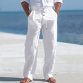 Mens Linen Drawstring Pants Straight Leg Casual Trousers