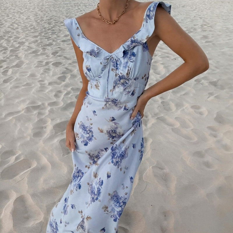 Womens Vintage Print Sling Dress