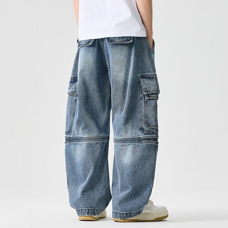 Men Multi Pocket Spliced Denim Pants