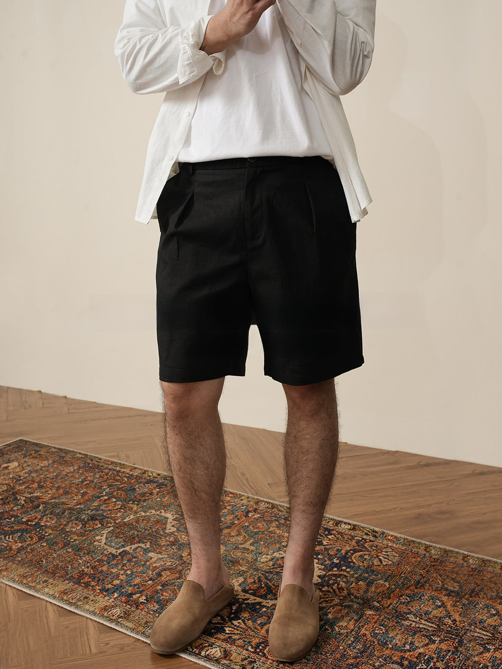 Mens Straight-Leg Linen Blend Shorts