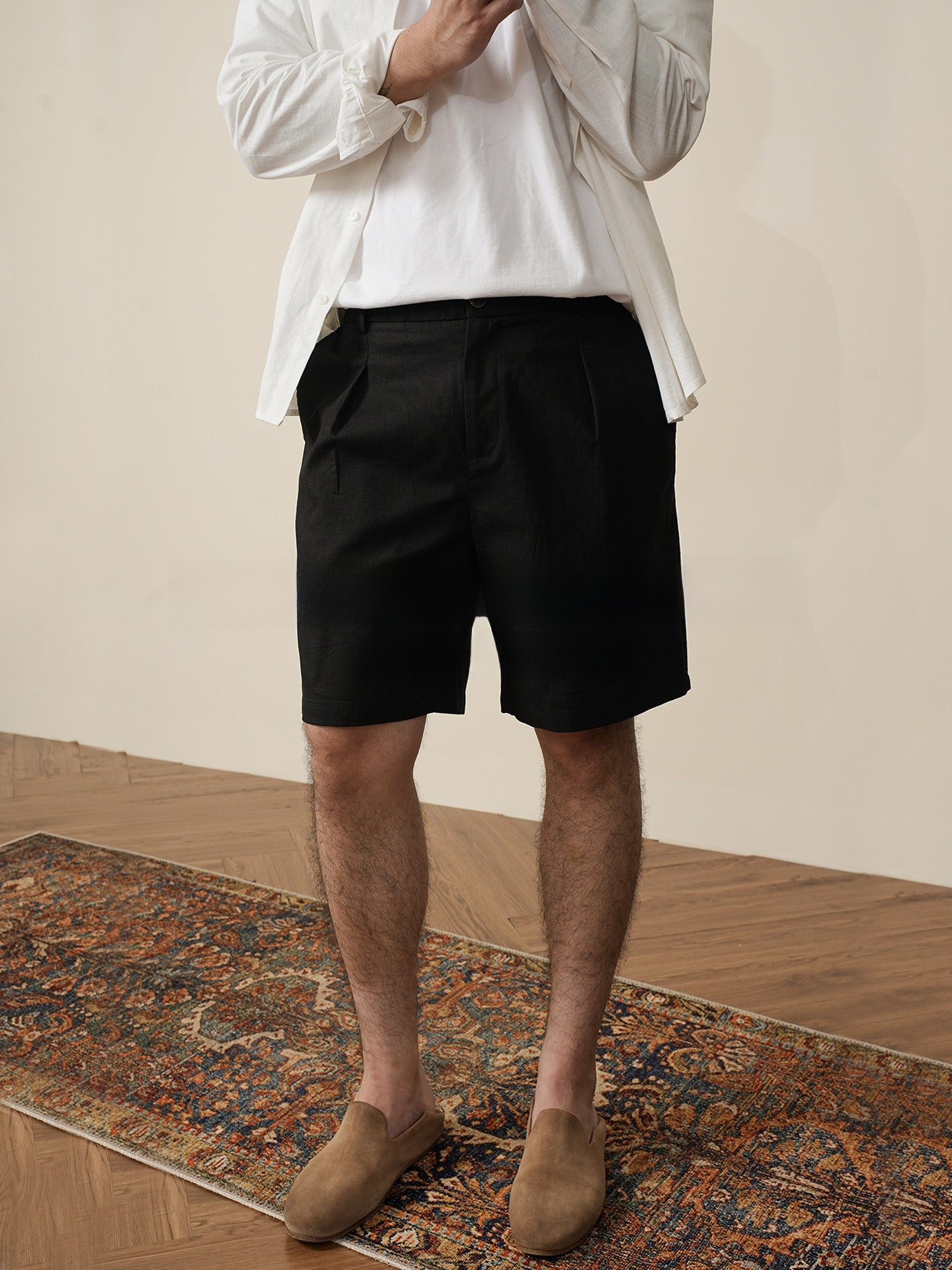 Mens Straight-Leg Linen Blend Shorts