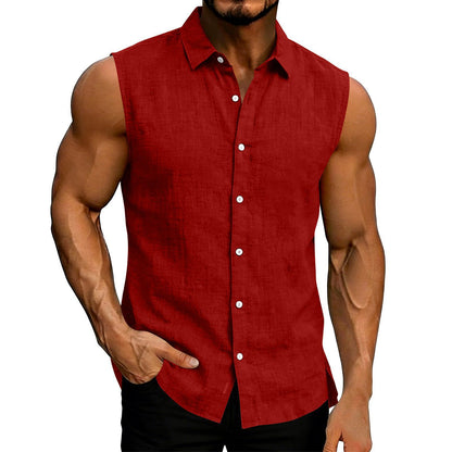 Lapel Sleeveless Shirt for Men, Solid-Color Vest