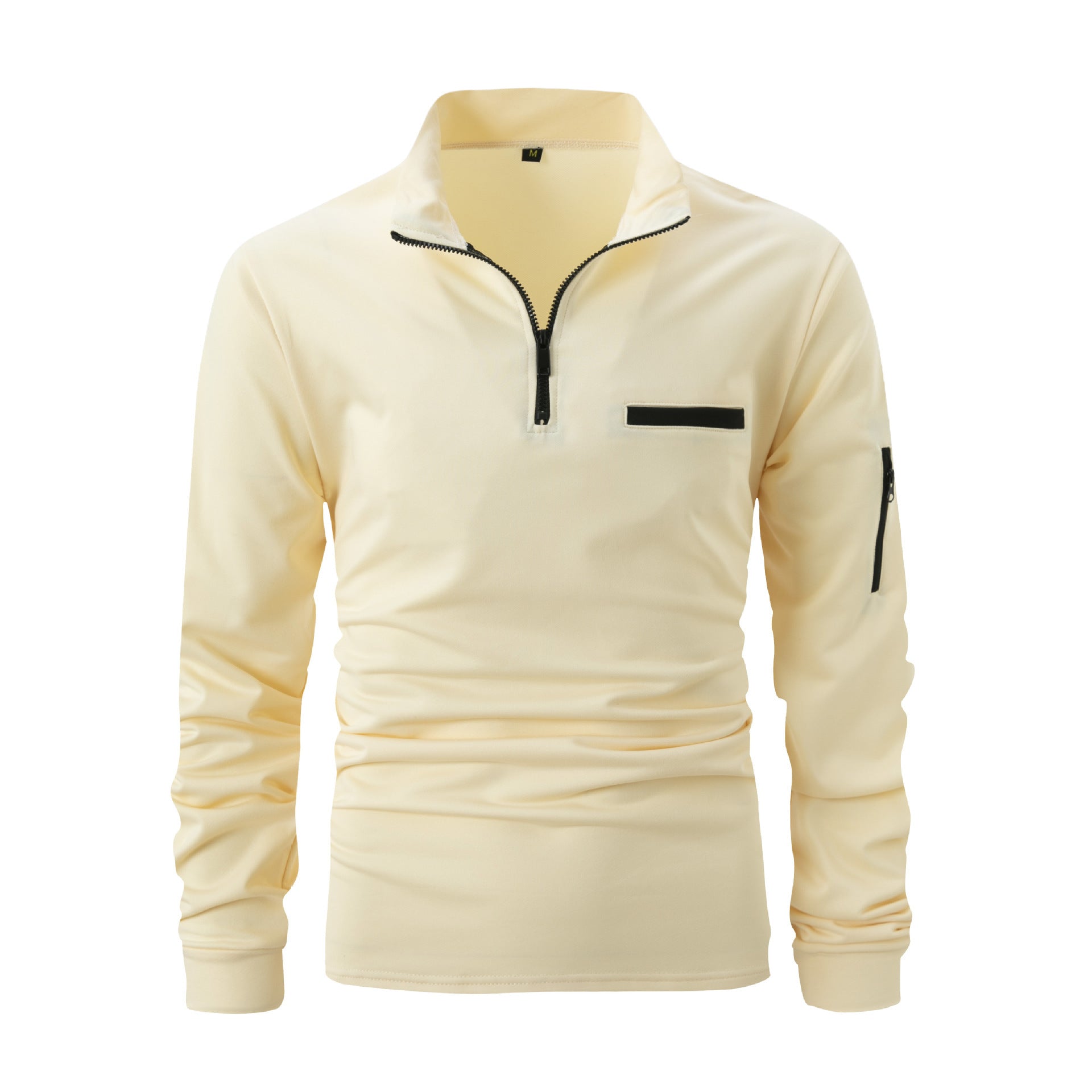 Mens Long Sleeve Zipper Detail Polo Shirt