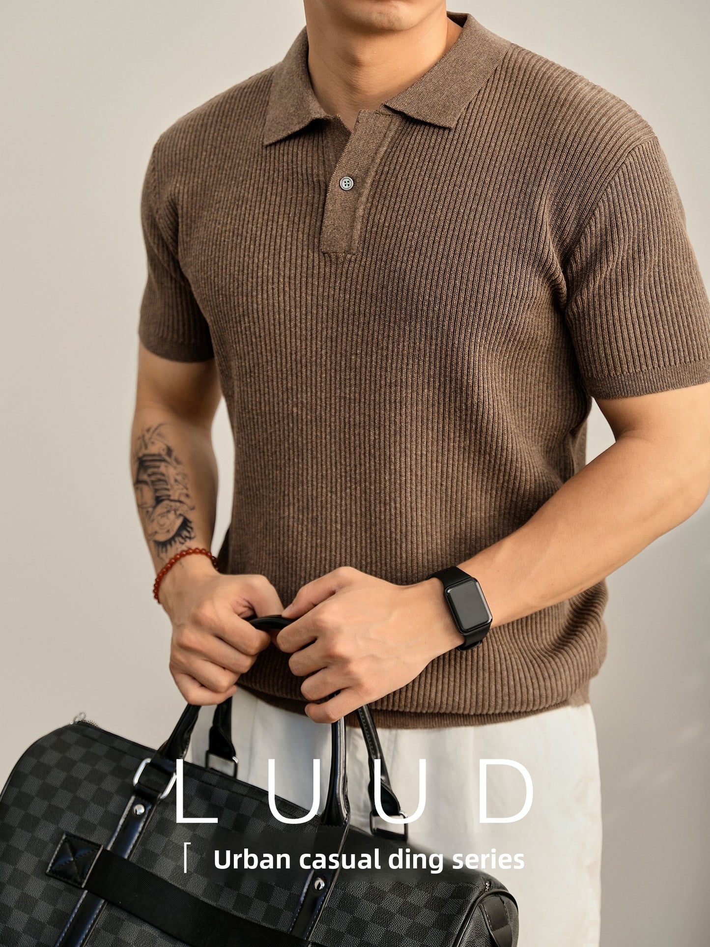 Ribbed Knit Polo Shirt