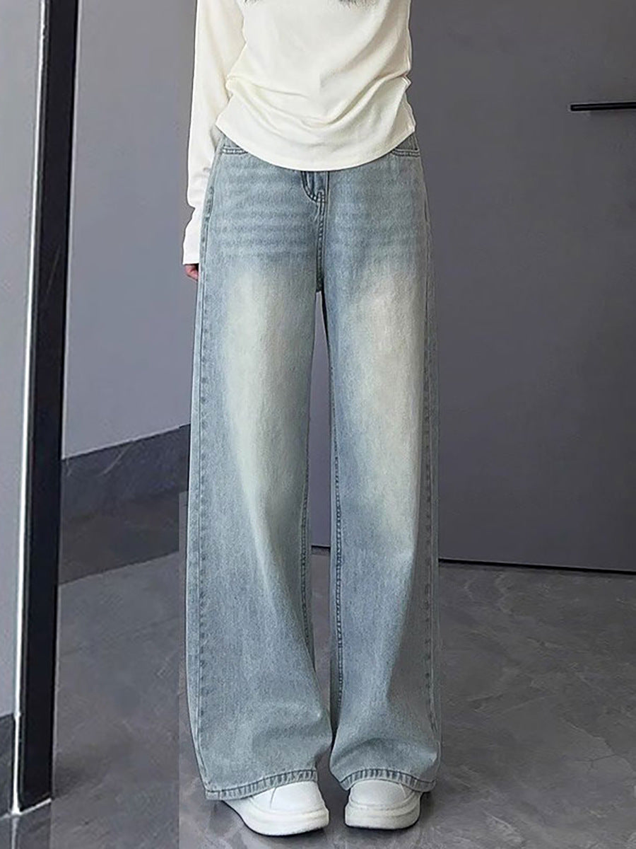 Womens High Waisted Wide Leg Denim Pants