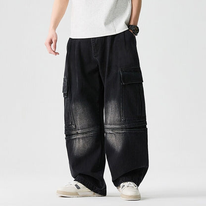 Men Multi Pocket Spliced Denim Pants