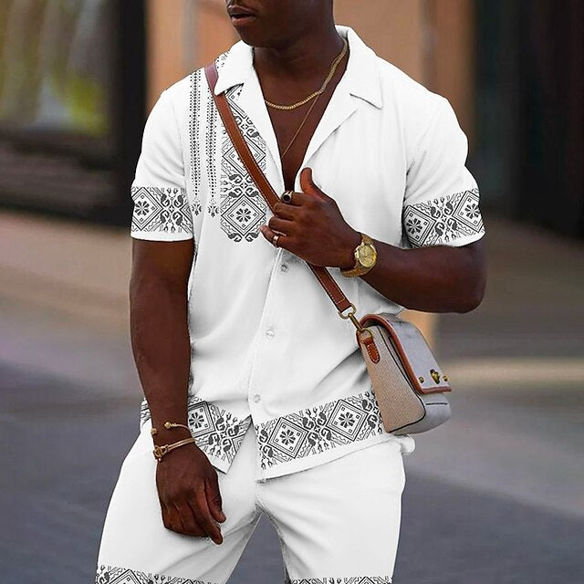 Men's Summer Casual Short-Sleeve Shirt and Shorts Set