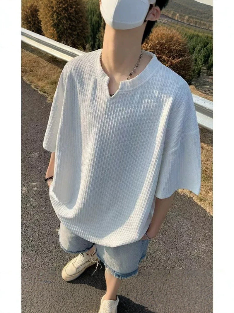 Textured Ice Silk Short Sleeve T-Shirt for Men