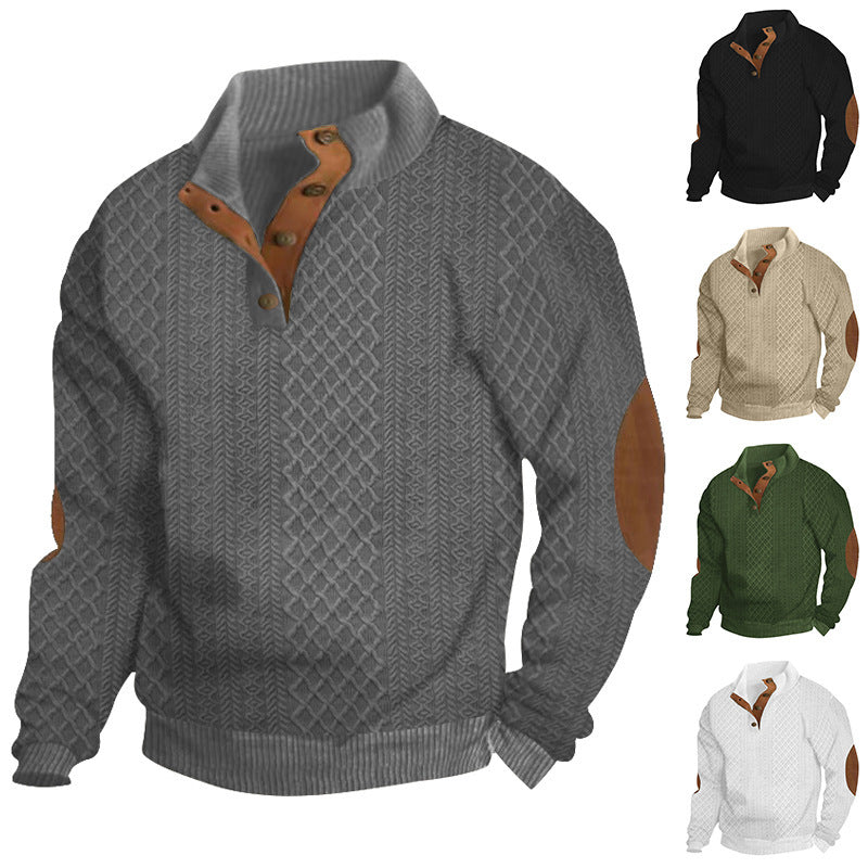 Mens Stand Collar Jacquard Sweater