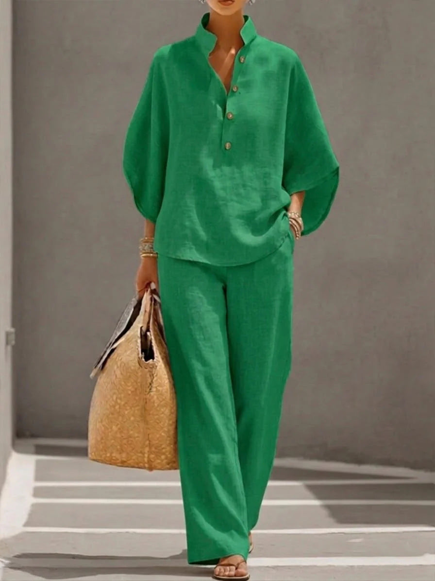 Linen Batwing Sleeve Shirt and Pants Set
