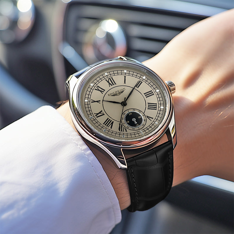 Men's Quartz Watch Classic Round Dial Leather Strap