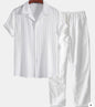 Mens Solid Color Short Sleeve Shirt and Pants Set