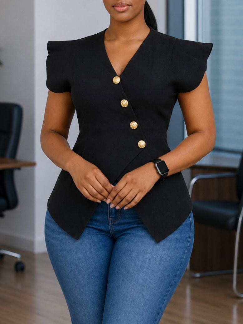 Womens V-Neck Ruffle Sleeve Blouse