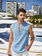 Mens Linen Sleeveless Vest with Stand Collar