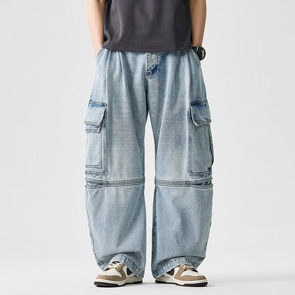 Men Multi Pocket Spliced Denim Pants