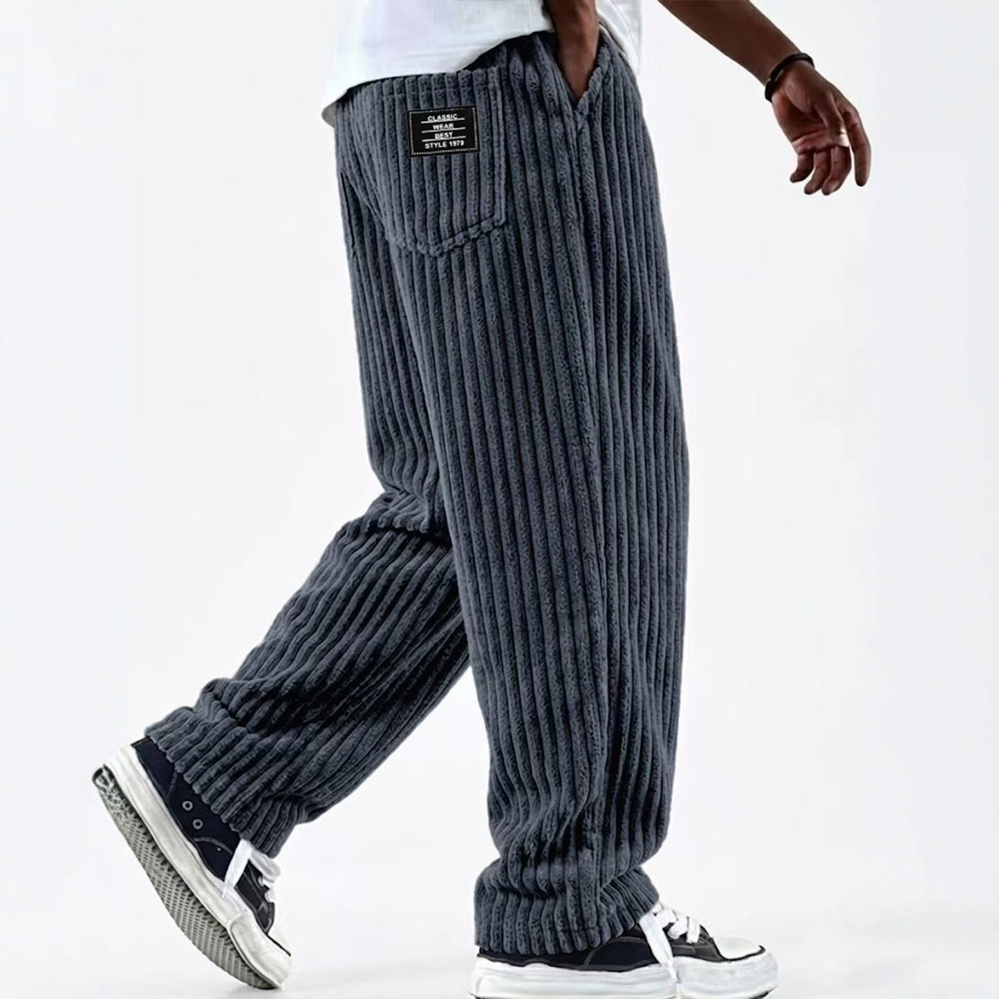 Mens Corduroy Casual Pants with Vertical Stripes