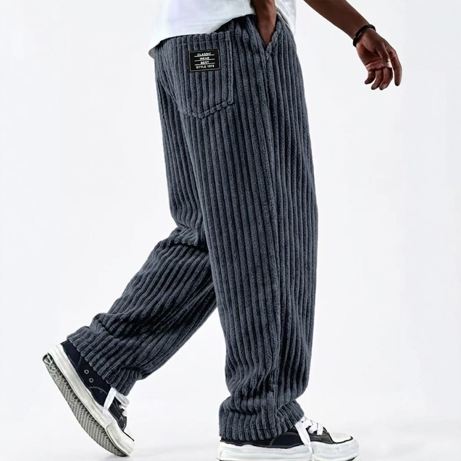 Mens Corduroy Casual Pants with Vertical Stripes