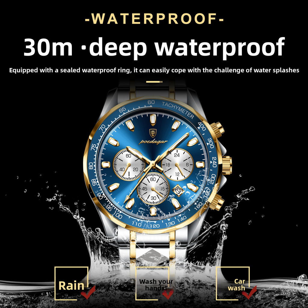 Multifunctional Waterproof Luminous Mens Quartz Watch