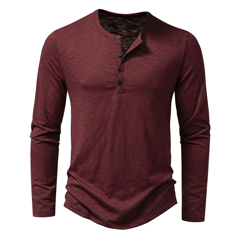 Corduroy Henry collar long-sleeved T-shirt