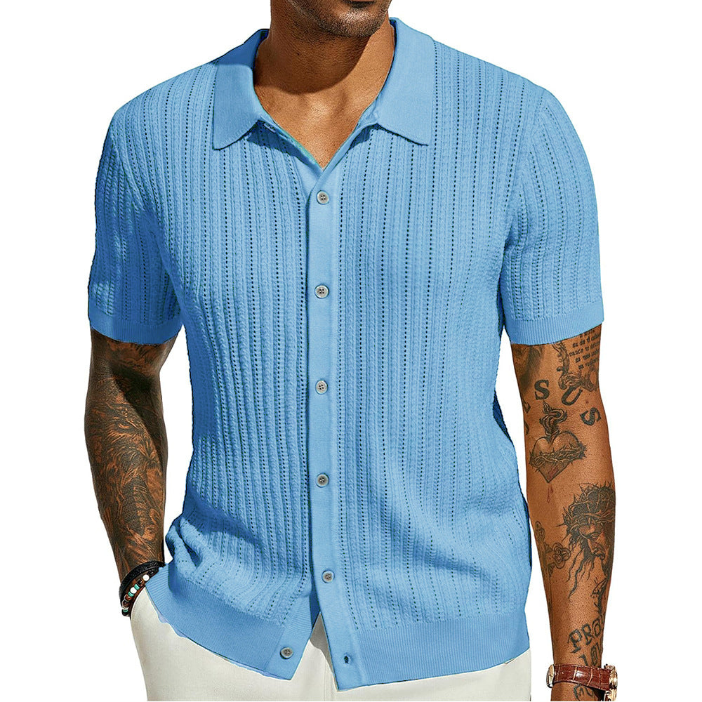 Mens Breathable Short Sleeve Knitted Shirt