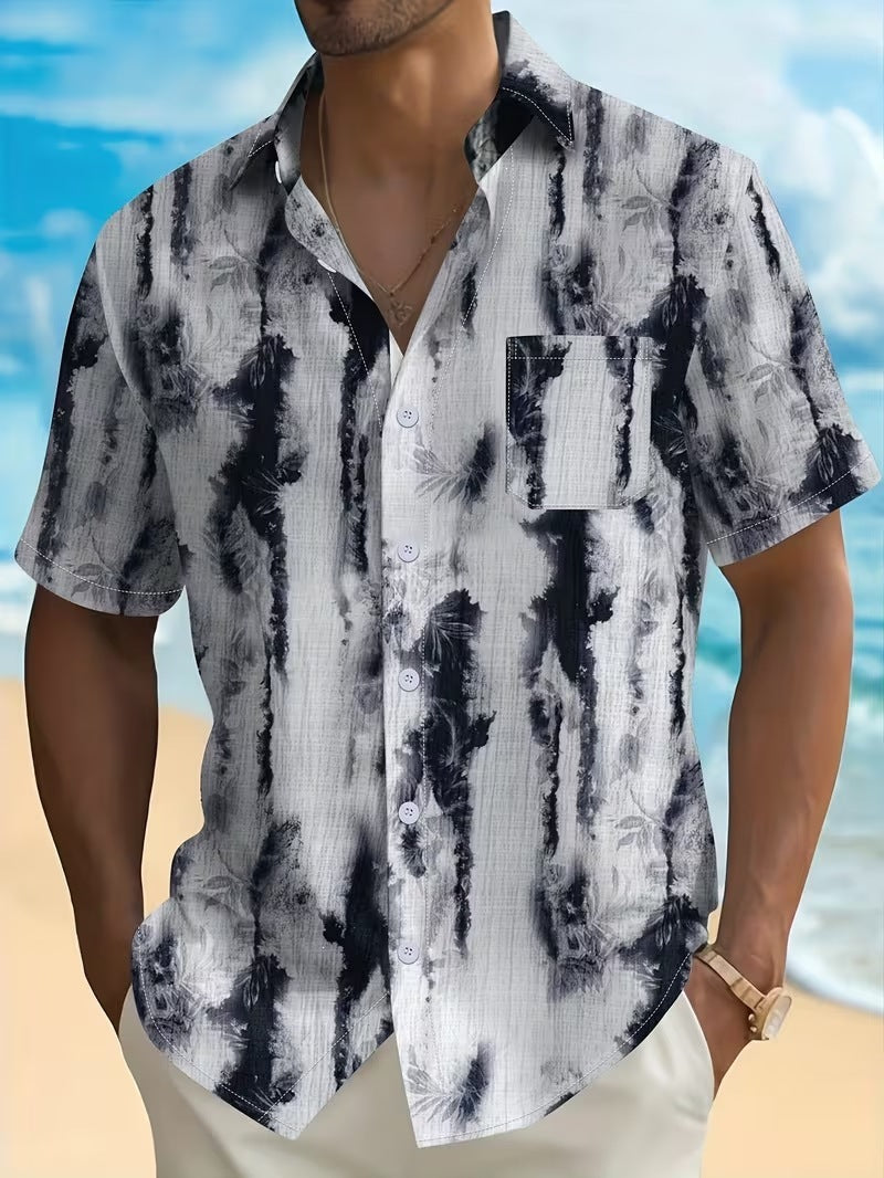 Summer European and American Printed Short-Sleeved Shirt Men's Loose Large Size Casual Lapel Shirt Top