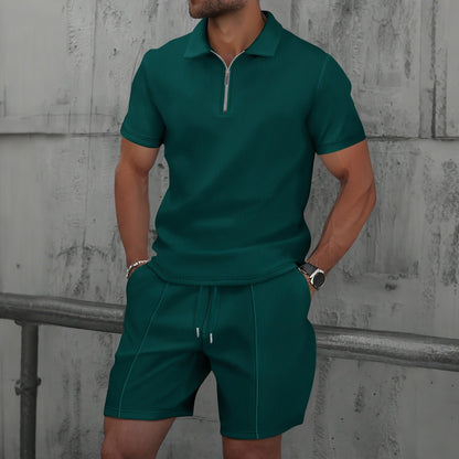 Men's Waffle Knit Short Sleeve and Shorts Set